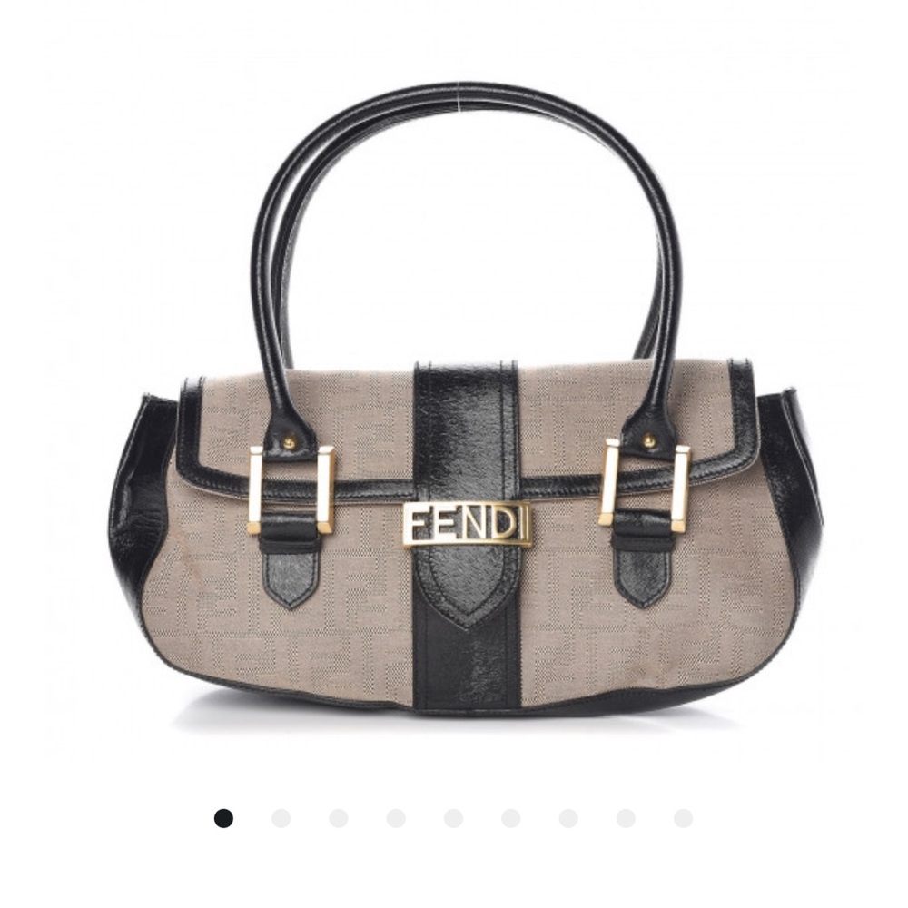 Fendi Elegant Black and Tan Selleria Canvas & Leather Shoulder Bag